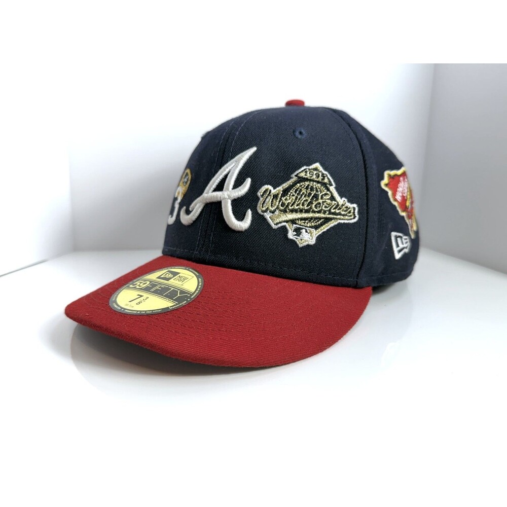 Atlanta Braves New Era 59FIFTY Fitted Hat 7 3/8 Navy Red World Series Patches